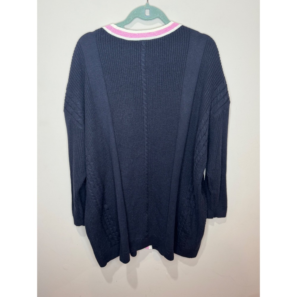 Talbots cable knit tipped Cardigan Sz 2X NWT Navy Pink‎ - Picture 2 of 8